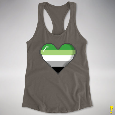Aromantic Pride 8-Bit Pixel Heart Racerback Tank - Dark Grey